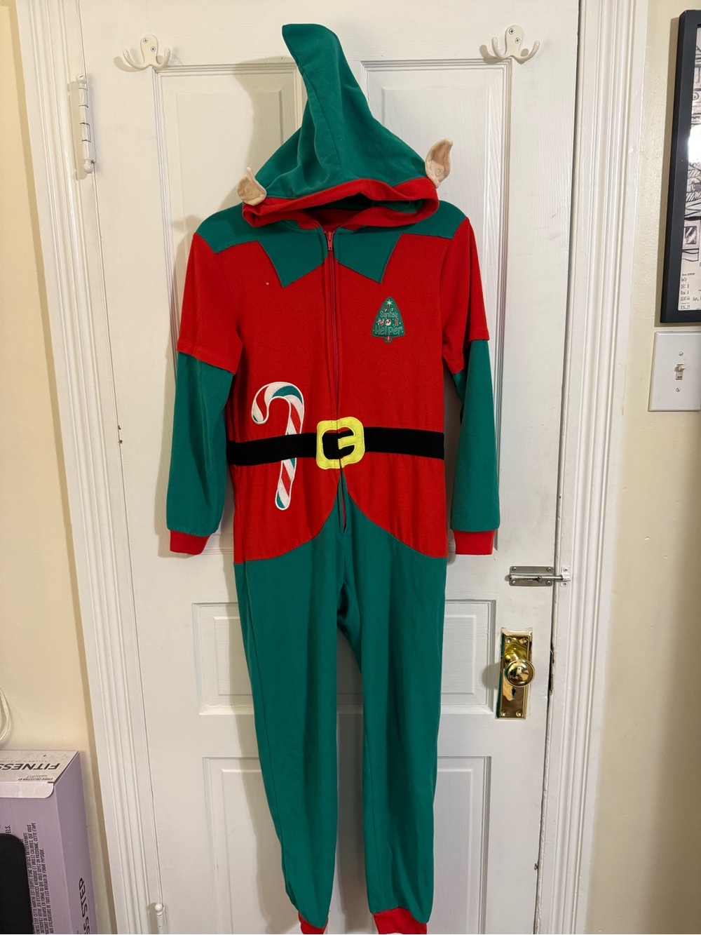 Holiday Elf Onesie Pajamas in Red & Green